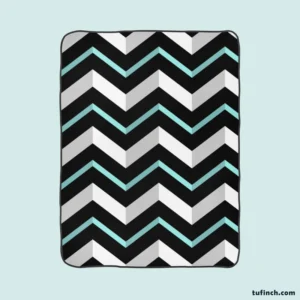 Modern White And Black Blue Chevron Fleece Blanket 1