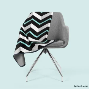 Modern White And Black Blue Chevron Fleece Blanket 2