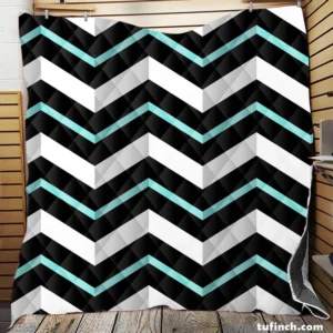 Modern White And Black Blue Chevron Quilt Blanket