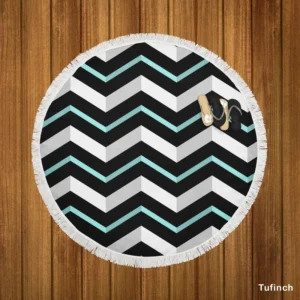 Modern White And Black Blue Chevron Round Beach Towel