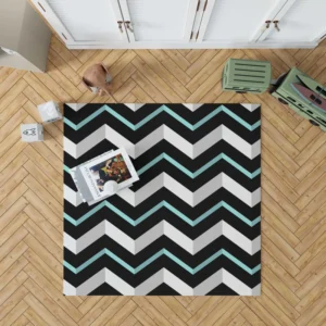 Modern White And Black Blue Chevron Rug