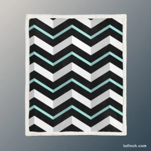 Modern White And Black Blue Chevron Sherpa Fleece Blanket 1