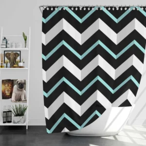 Modern White And Black Blue Chevron Shower Curtain