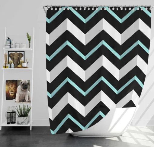 Modern White And Black Blue Chevron Shower Curtain