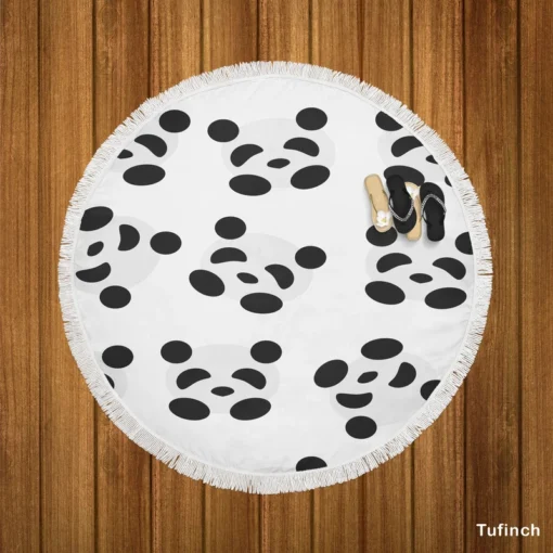 Monochrome Pandas Pattern Round Beach Towel