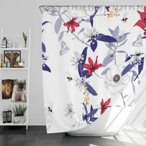 Monotone Red Floral Shower Curtain