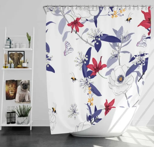 Monotone Red Floral Shower Curtain