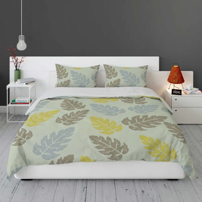 Monstera Blue Yellow Brown Leaves Bedding Set 1