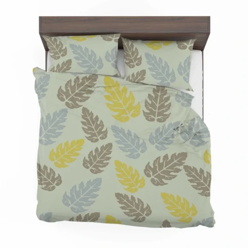 Monstera Blue Yellow Brown Leaves Bedding Set 2