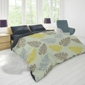 Monstera Blue Yellow Brown Leaves Duvet Cover 1