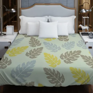 Monstera Blue Yellow Brown Leaves Duvet Cover