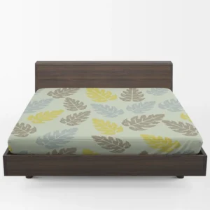 Monstera Blue Yellow Brown Leaves Fitted Sheet 1