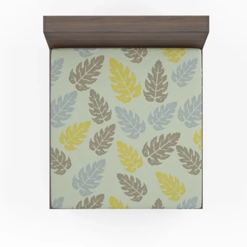 Monstera Blue Yellow Brown Leaves Fitted Sheet