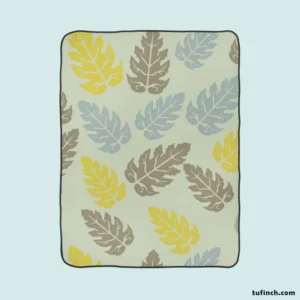 Monstera Blue Yellow Brown Leaves Fleece Blanket 1