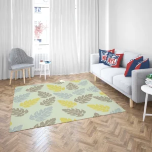 Monstera Blue Yellow Brown Leaves Rug 2