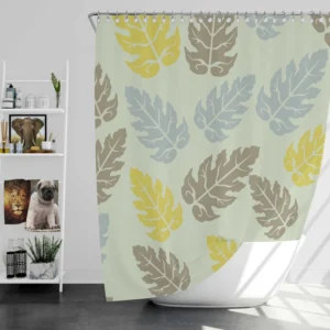 Monstera Blue Yellow Brown Leaves Shower Curtain