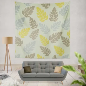 Monstera Blue Yellow Brown Leaves Wall Tapestry