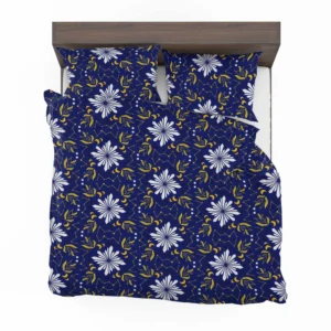 Moon Star Floral Pattern On Blue Background Bedding Set 2