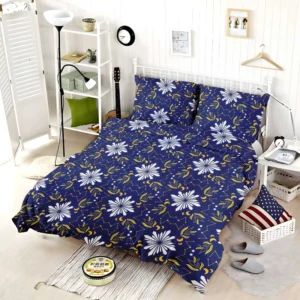 Moon Star Floral Pattern On Blue Background Bedding Set