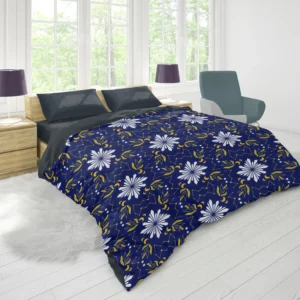 Moon Star Floral Pattern On Blue Background Duvet Cover 1