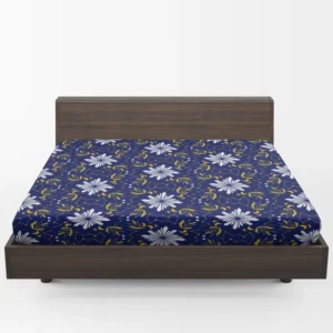 Moon Star Floral Pattern On Blue Background Fitted Sheet 1