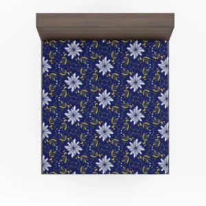 Moon Star Floral Pattern On Blue Background Fitted Sheet