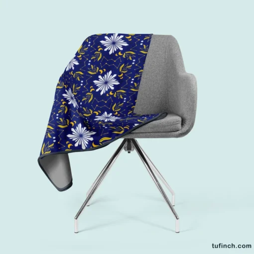 Moon Star Floral Pattern On Blue Background Fleece Blanket 2