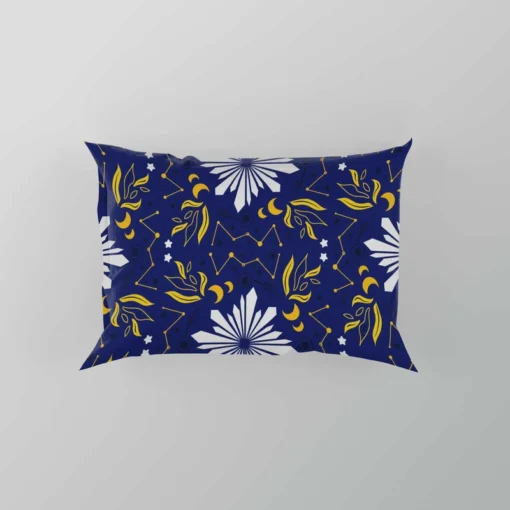 Moon Star Floral Pattern On Blue Background Pillow Case