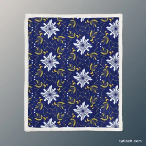 Moon Star Floral Pattern On Blue Background Sherpa Fleece Blanket 1