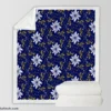 Moon Star Floral Pattern On Blue Background Sherpa Fleece Blanket