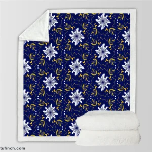 Moon Star Floral Pattern On Blue Background Sherpa Fleece Blanket