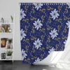 Moon Star Floral Pattern On Blue Background Shower Curtain