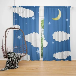 Moonlit Clouds With Stars Curtain