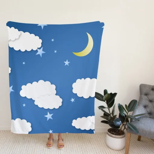 Moonlit Clouds With Stars Fleece Blanket