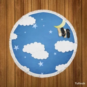 Moonlit Clouds With Stars Round Beach Towel