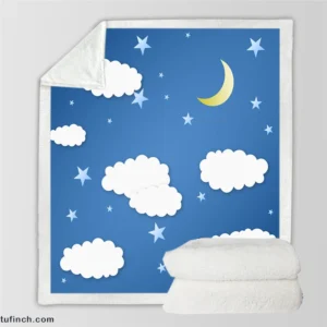 Moonlit Clouds With Stars Sherpa Fleece Blanket