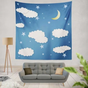 Moonlit Clouds With Stars Wall Tapestry