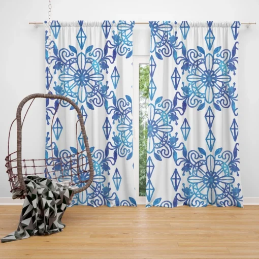 Moroccan Blue White Ornament Curtain