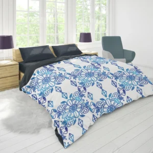 Moroccan Blue White Ornament Duvet Cover 1