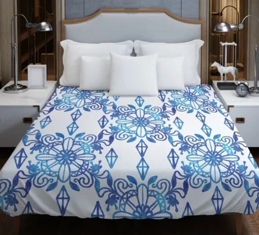 Moroccan Blue White Ornament Duvet Cover