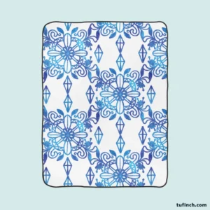 Moroccan Blue White Ornament Fleece Blanket 1