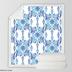 Moroccan Blue White Ornament Sherpa Fleece Blanket