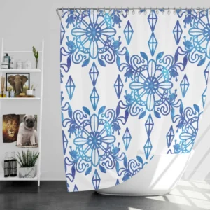 Moroccan Blue White Ornament Shower Curtain