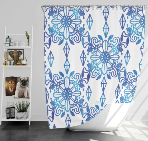 Moroccan Blue White Ornament Shower Curtain