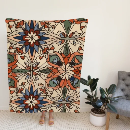 Moroccan Floral Pattern Fleece Blanket