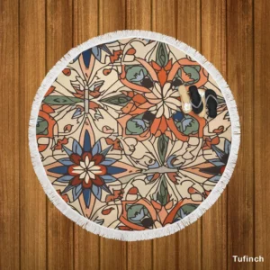 Moroccan Floral Pattern Round Beach Towel