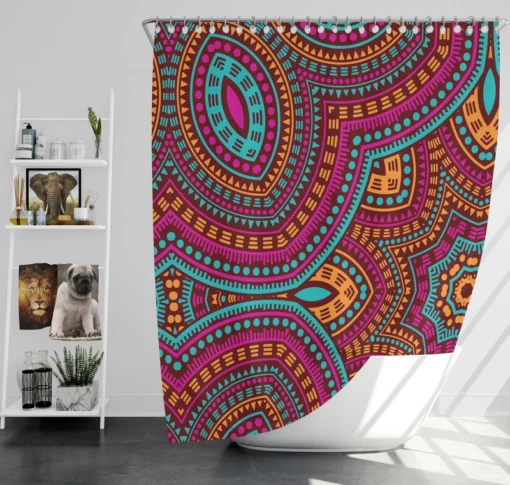 Moroccan Geometric Batik Pattern Shower Curtain