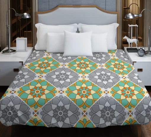 Moroccan Geometric Floral Design Duvet Cover