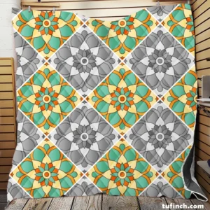 Moroccan Geometric Floral Design Quilt Blanket