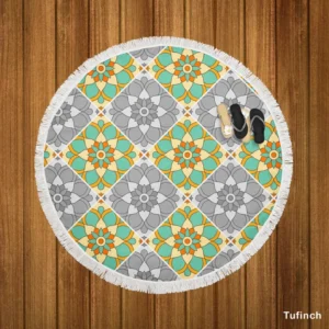 Moroccan Geometric Floral Design Round Beach Towel